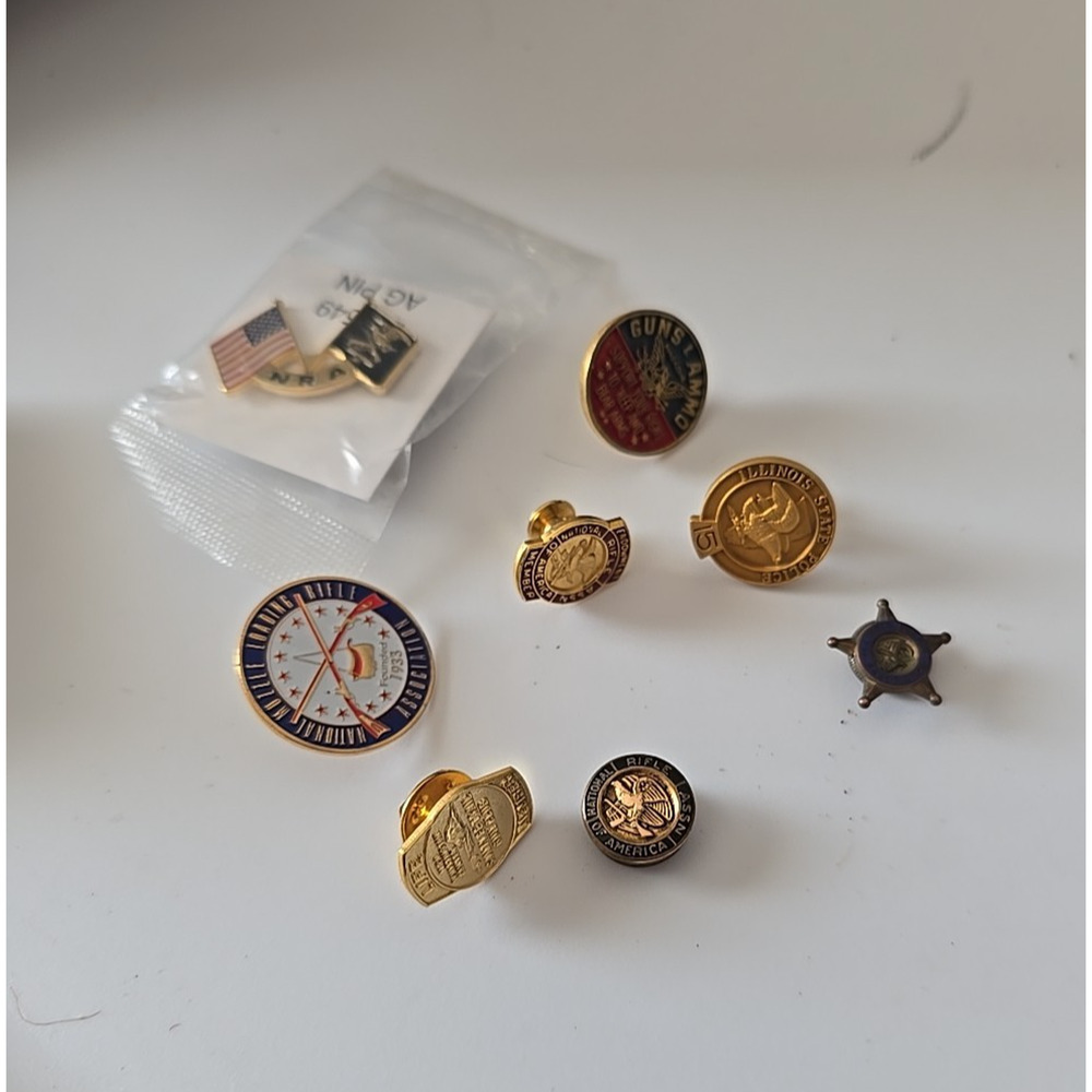 Vtg Assorted Gold Tone Emblems Organizational‎ Insignia USA Patriotic NRA Pins